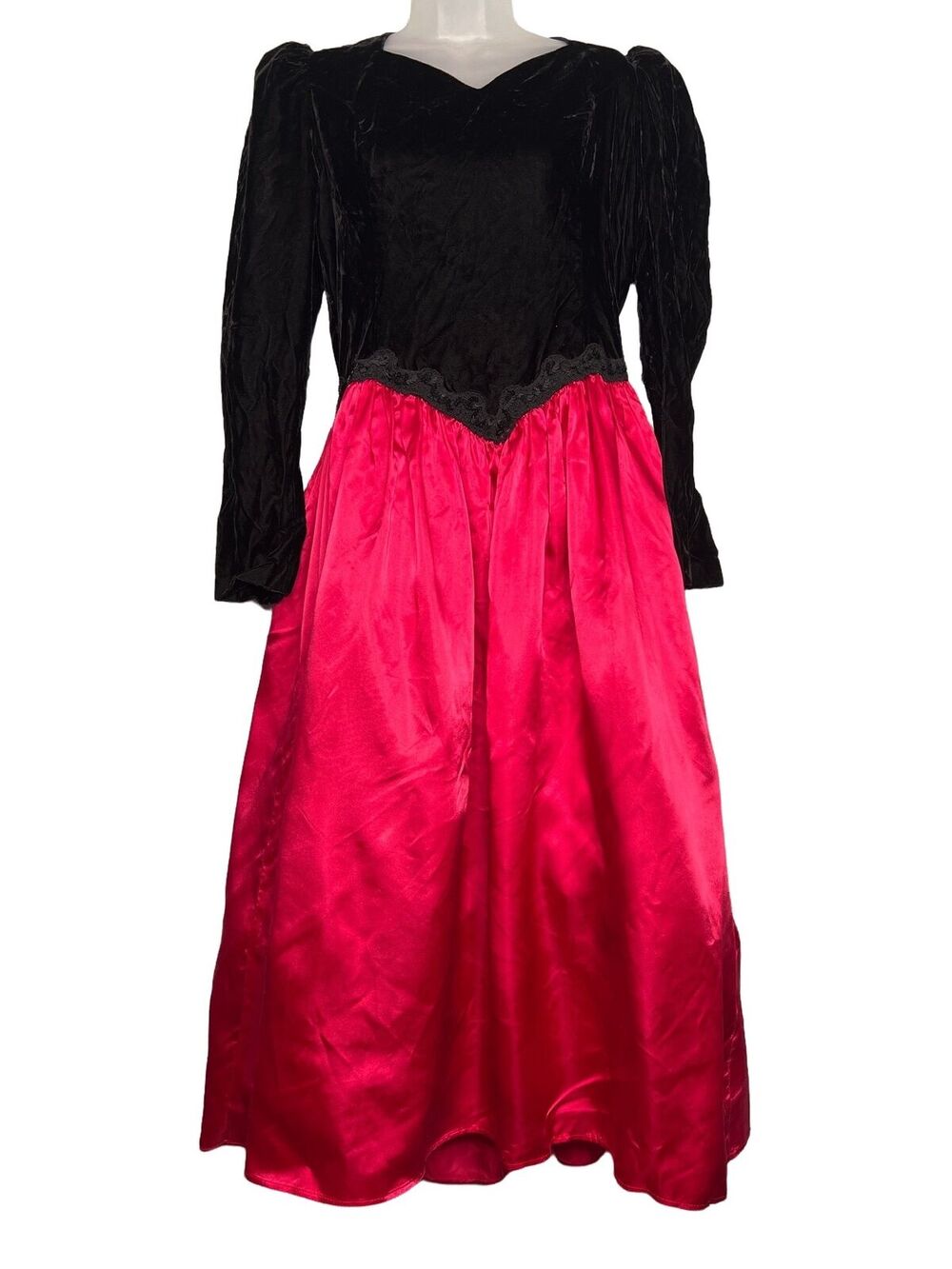 Vintage Jessica McClintock Evening Dress Size 8 Long Sleeve Black Velvet Bodice